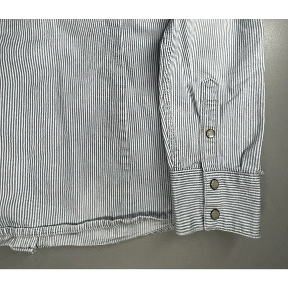 Gap 1969 Denim Pearl Snap Shirt Womens XL Light Blue Stripe Western Country - Picture 7 of 14